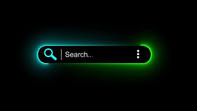 Neon glowing search engine optimization concept on the transparent background. Motion graphics of with search bar for data search on website online idea. 4k motion video