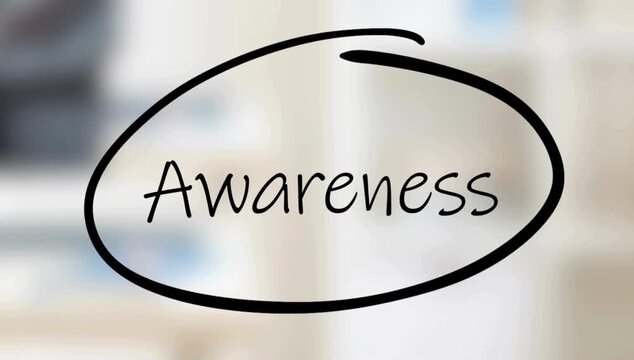 Hand writing awareness on transparent board with marker 50