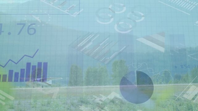 Vertical video: Showing COLLECTING DATA box, sensors collecting telemetry of small plane on runway