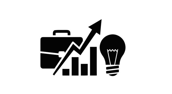 Vector illustration&nbsp;of business growth icon with briefcase, rising graph and light bulb idea on a transparent background
