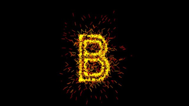 Yellow particle letter B animation on transparent background

Glowing yellow particles forming letter B animation isolated with alpha channel for compositing

