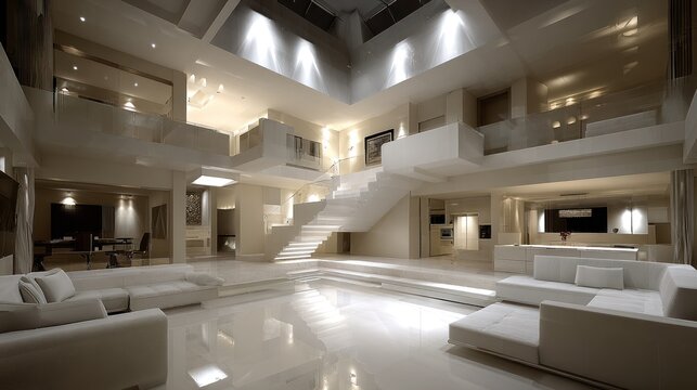 Expansive modern residence showcases bright open concept living areas and sophisticated architectural details.