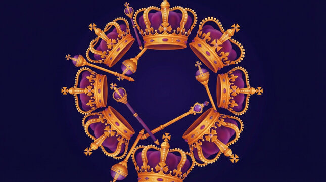 Golden Crowns with Purple Jewels Circle.