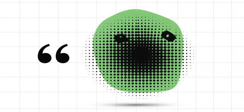 Surprised Abstract Green Character Face with Halftone Pattern and Quotation Marks for Testimonials Reviews Social Media Quotes Design Element Creative Illustration Graphic Vector Background