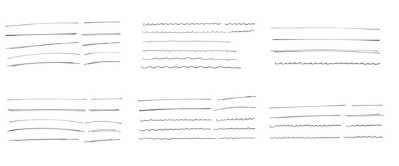 Fototapeta premium アナログ感ある鉛筆ブラシで描かれた、手書きの下線のセット、アンダーライン