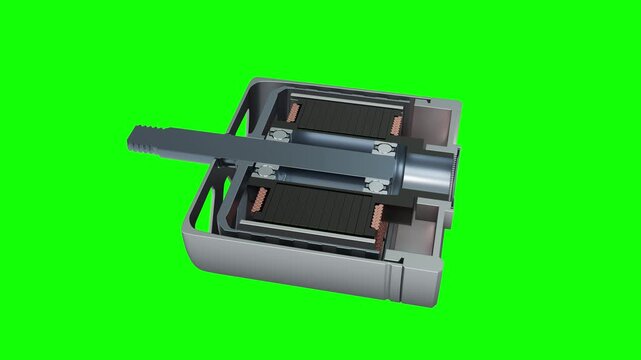 Brushless motor design using slice animation. 3d animation isolated on green screen or chroma key background