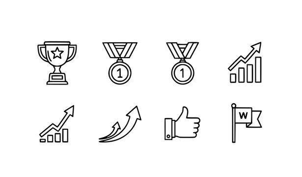 Achievement success icons set pixel perfect 64x64 editable stroke vector illustration isolated