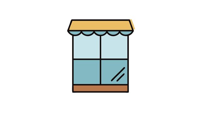 Minimalist store window illustration with awning and reflections