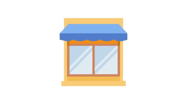 Storefront window with awning in flat vector design