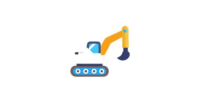 Excavator flat icon on light blue circle background
