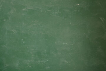 Empty Green Chalkboard Texture Background with Scratches and Chalk Traces © Tetiana