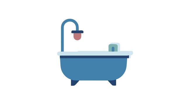 Blue bathtub illustration with shower head on White Background