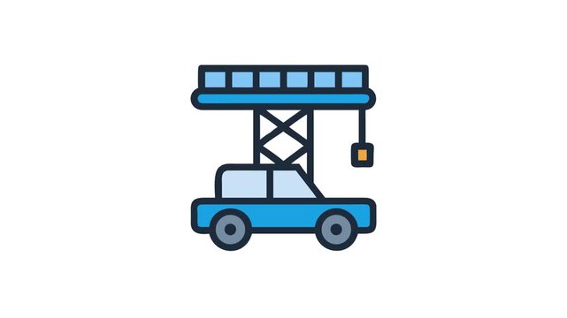 Blue cherry picker isolated construction equipment against White Background