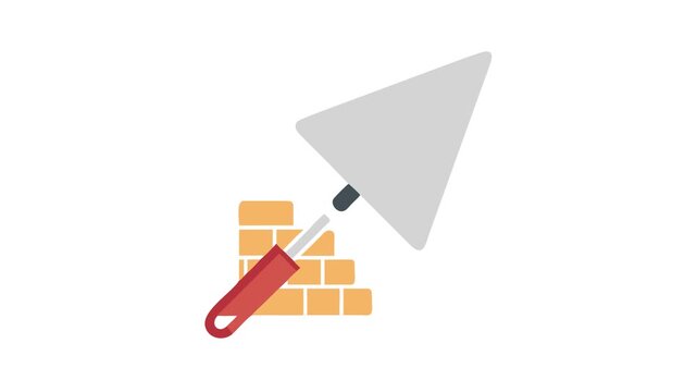 Trowel and brick wall illustration on a White Background