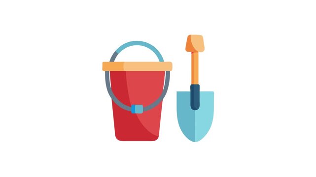 Bucket and spade illustration on solid White Background