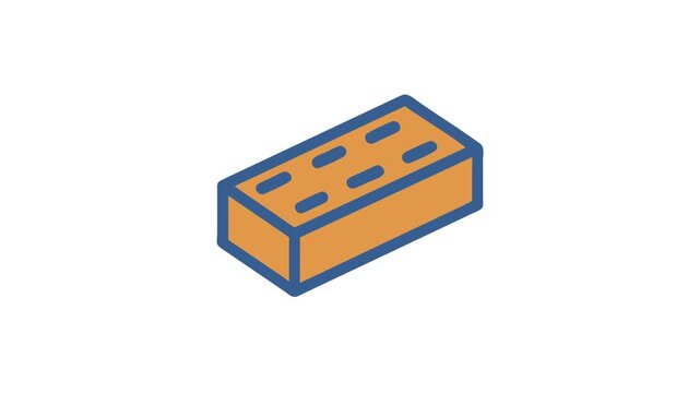 Isometric orange brick with blue outlines on White Background