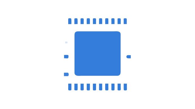 Blue computer chip or processor on White Background graphic