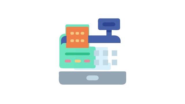 Flat vector icon of a light blue cash register