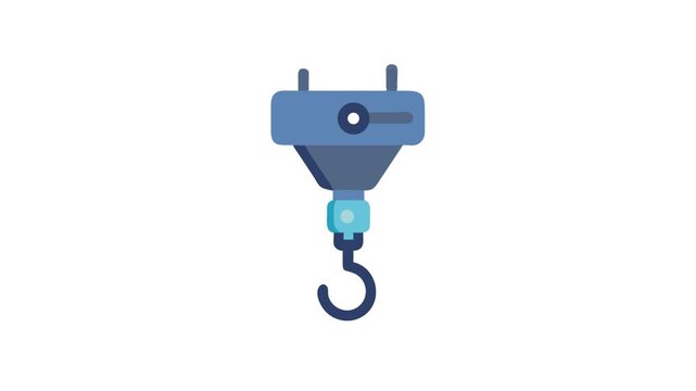 Isolated blue crane hook lifting equipment flat illustration