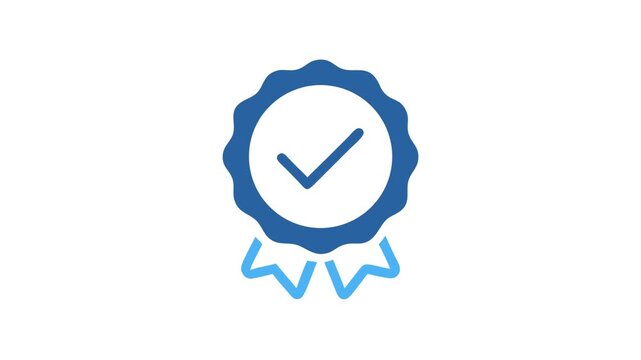 Blue rosette with checkmark on White Background symbolizes approval