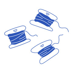 Cute blue set of embroidery threads. Three spools of embroidery thread icons. © Galina Pilina