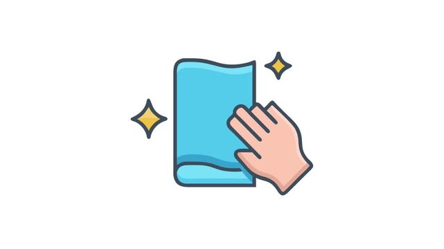Hand wiping a surface with a cleaning cloth icon