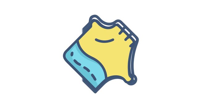 Whimsical cartoon sponge with blue section on White Background