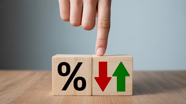 Percentage symbol with up and down arrows representing financial fluctuation and market trend concept