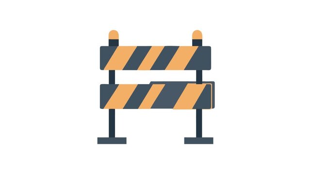 Blue and orange striped road barrier on a White Background