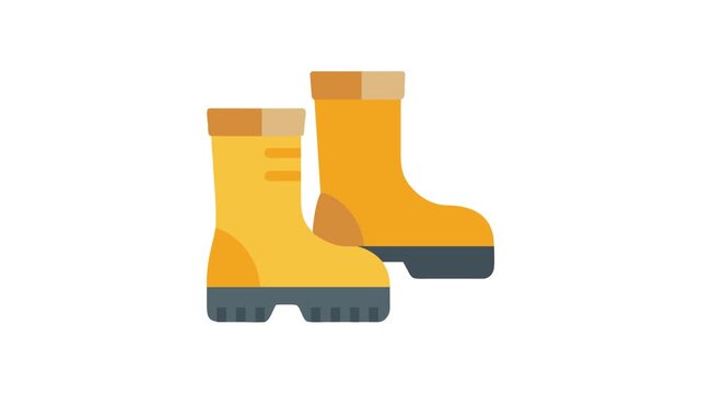Flat illustration of yellow rubber boots on White Background