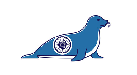 Blue seal with a circular emblem on its side a unique animal illustration. © Awaludin