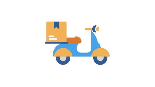 Blue delivery scooter with box vector on White Background