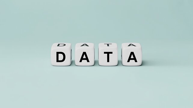 Data word on cube blocks representing information technology and digital analysis concept