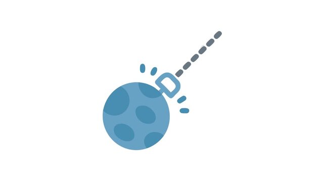 Cartoon demolition ball swinging with chain on White Background