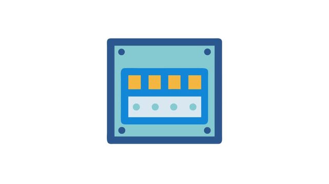 Stylized icon representing a microchip or electronic component