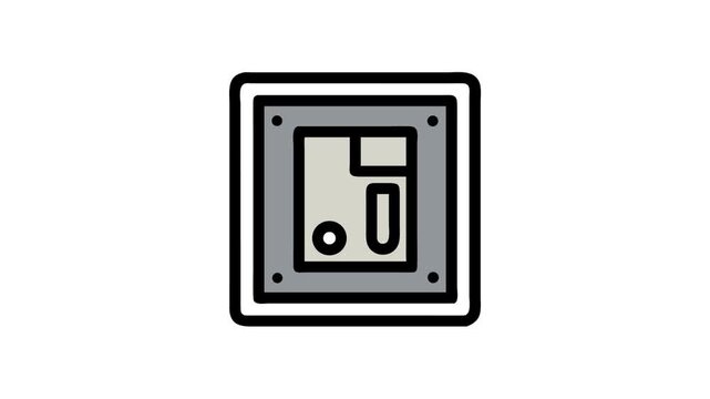 Vintage floppy disk icon in square frame on White Background