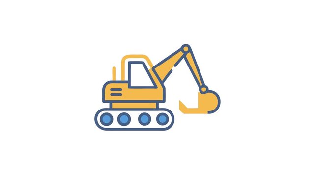 Simplified excavator icon for construction themes on White backdrop