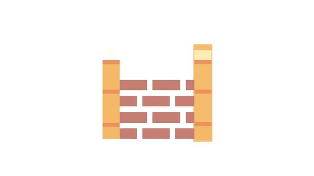 Pixel art brick wall and window with wooden frame