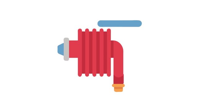 Red fire hose reel flat design on White Background