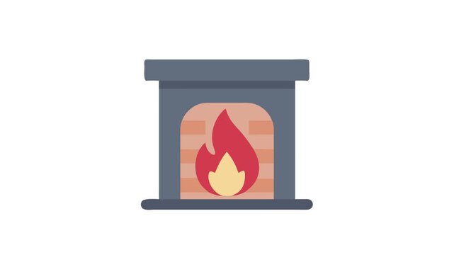 Stylized fireplace with brick interior and bright red flame