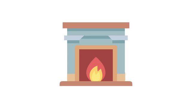 Stylized Fireplace with Flame Icon in Retro Colors