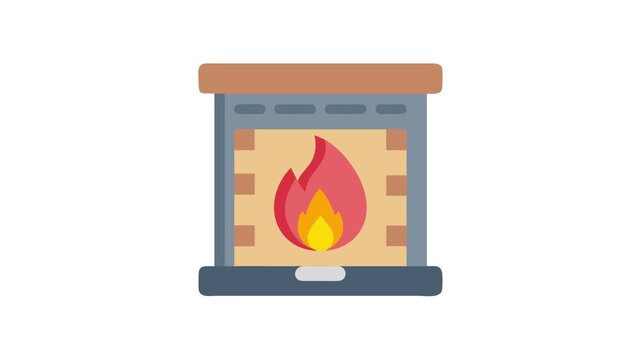 Isolated fireplace icon on White Background with glowing flame