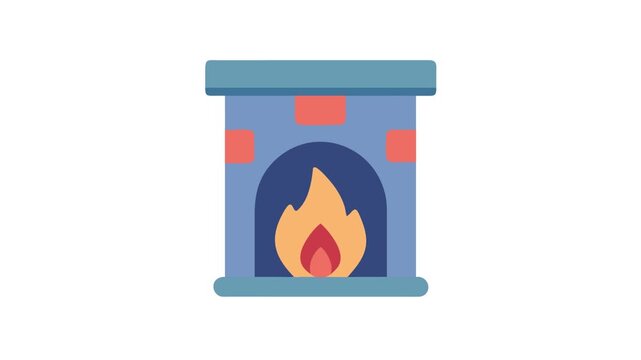 Cozy fireplace with warm burning flames in a flat style