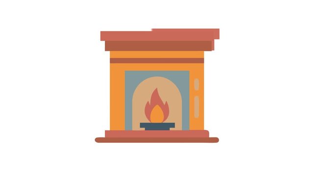 Cozy flat illustration of a burning fireplace on White