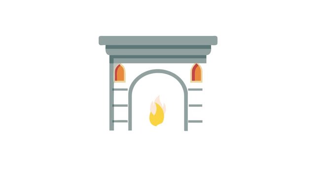 A stylized fireplace with warm fire inside on White