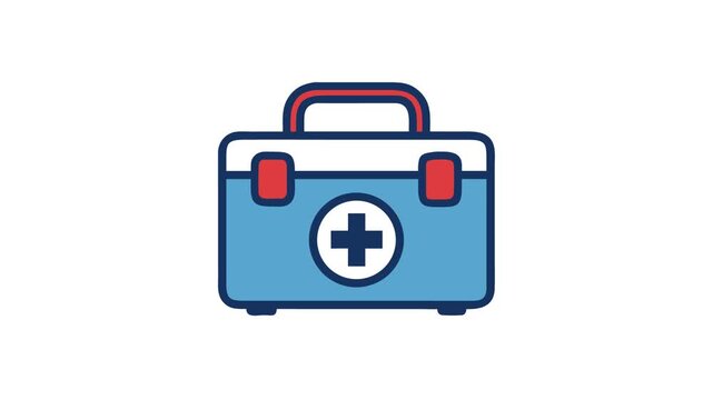 Stylized blue first aid kit on White Background icon
