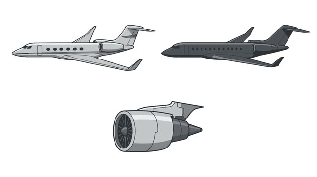 Set of isolated private jet aircraft and a high performance turbofan engine.