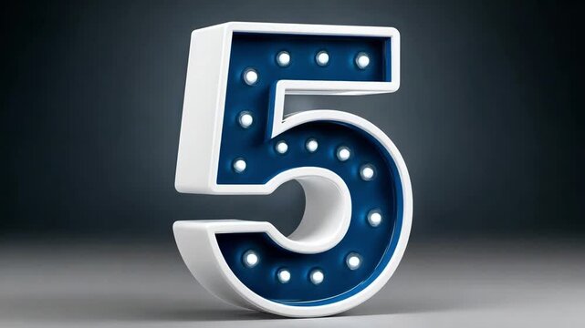 Number Five: A bold, illuminated number five, stands out with its modern design and striking blue and white color scheme. This image would be ideal for illustrating concepts of quantity, ranking.