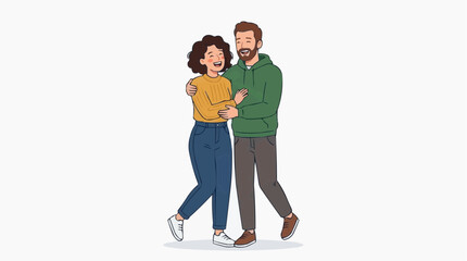 Fototapeta premium In an intimate illustration, a couple is embraced intimately, bathed in shared joy and affection. Their arms wrapped tightly, creating a feeling of togetherness, connection, and tenderness.