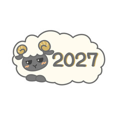 Obraz premium 寝転んだ羊のイラストと2027の文字 年賀状素材